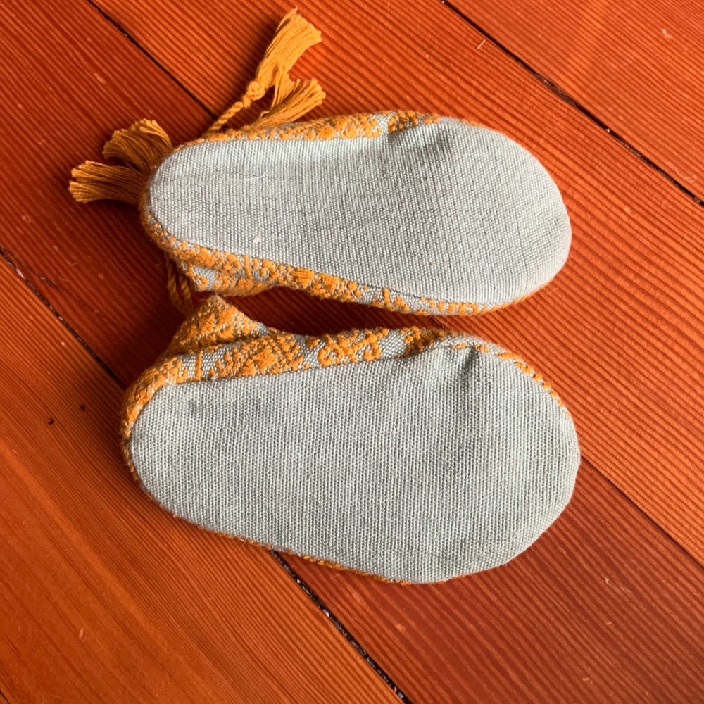 Handcrafted Blue and Mustard Yellow Woven Baby Slippers - Picture 3 of 4